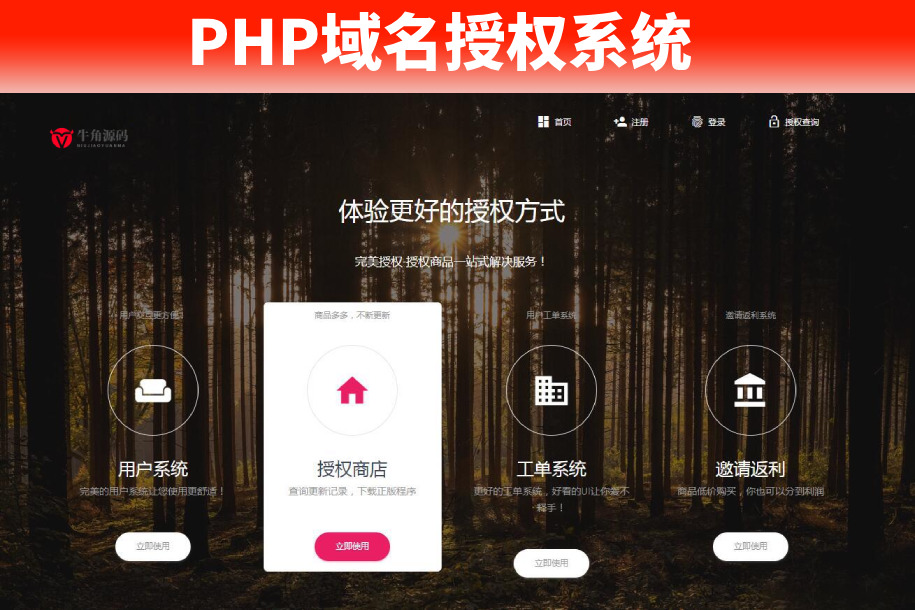 PHP域名授权系统网站授权授权管理工单系统精美UI支付系统团队合作代理返利发卡系统